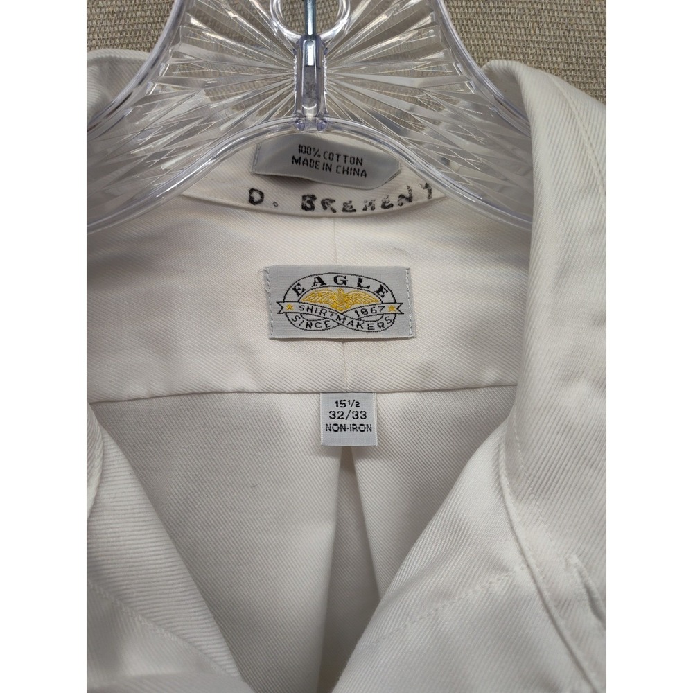 Eagle Shirtmakers Mens White Non-Iron‎ Cotton Dress Shirt 15.5 32/33 Long Sleeve - Picture 2 of 6